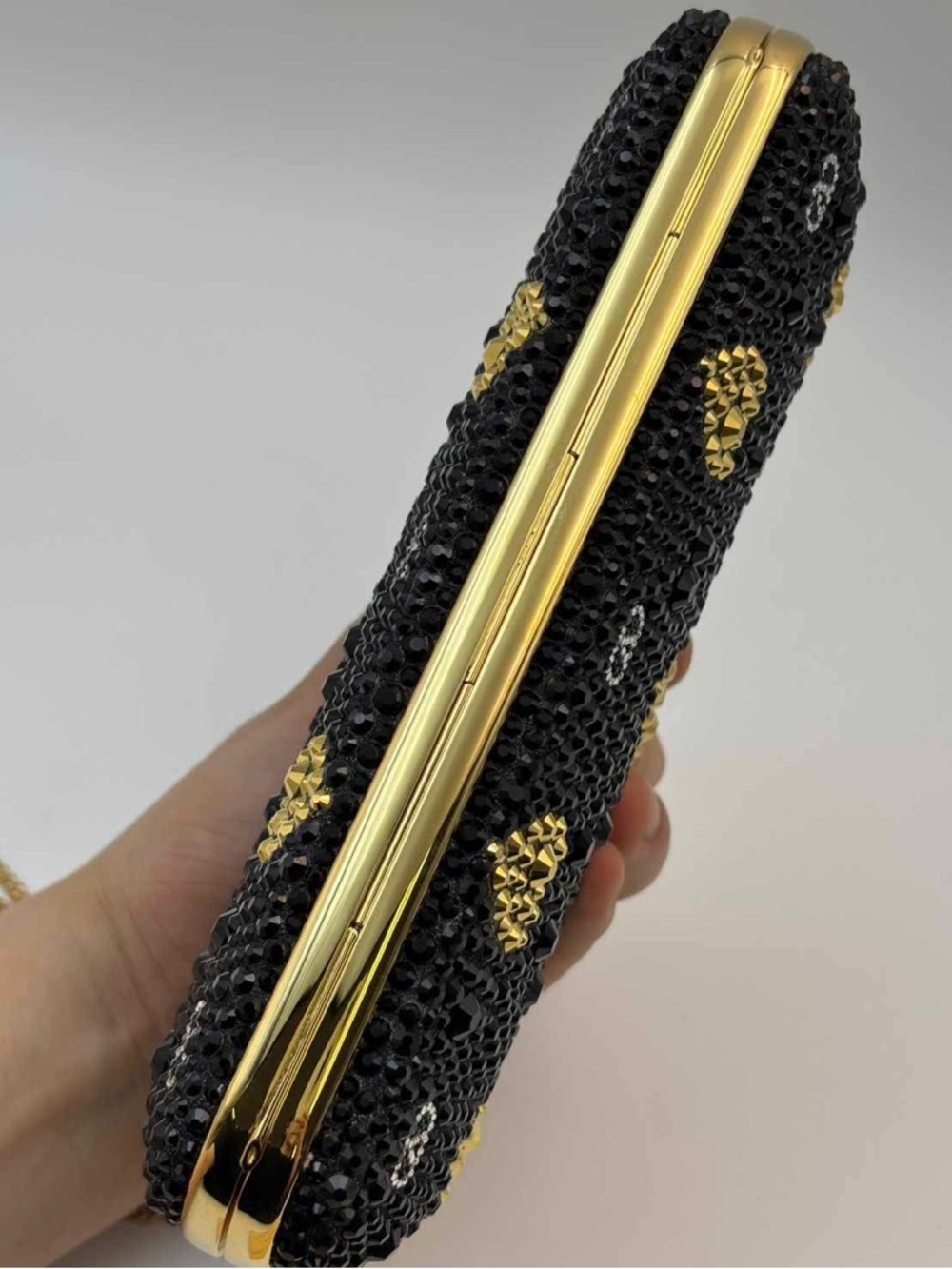 Valentino Black and Gold Crystal Heart Evening Clutch with Chain - Picture 8 of 16